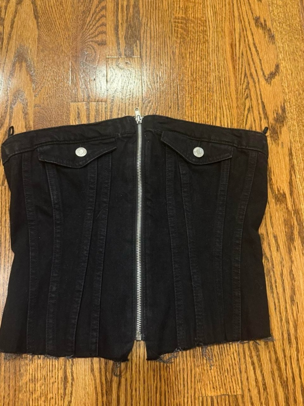 Zara Black Denim Corset Top with Front Zip